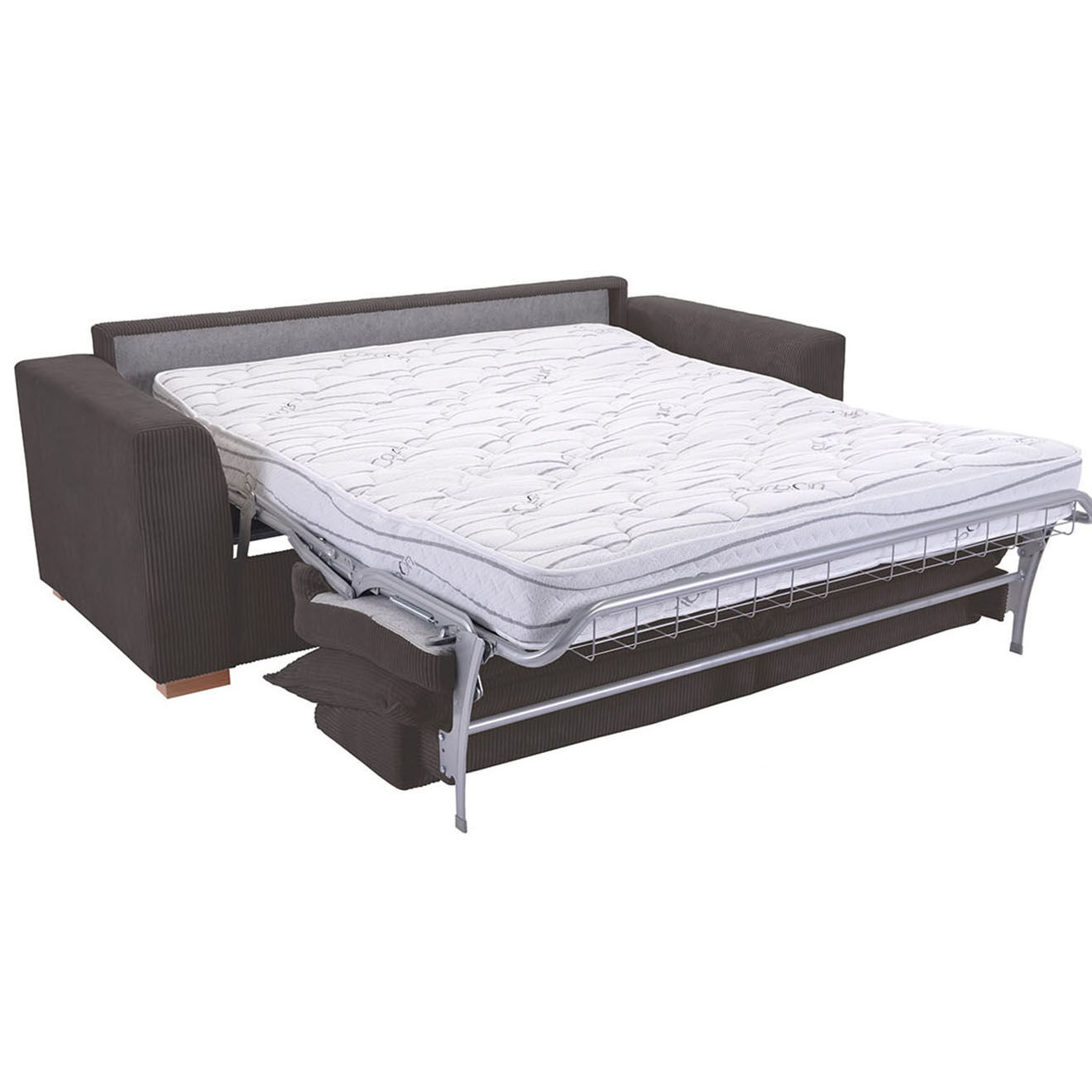Bobochic Canapé droit augustin ouverture express velours côtelé marron  - 205x97x96 cm