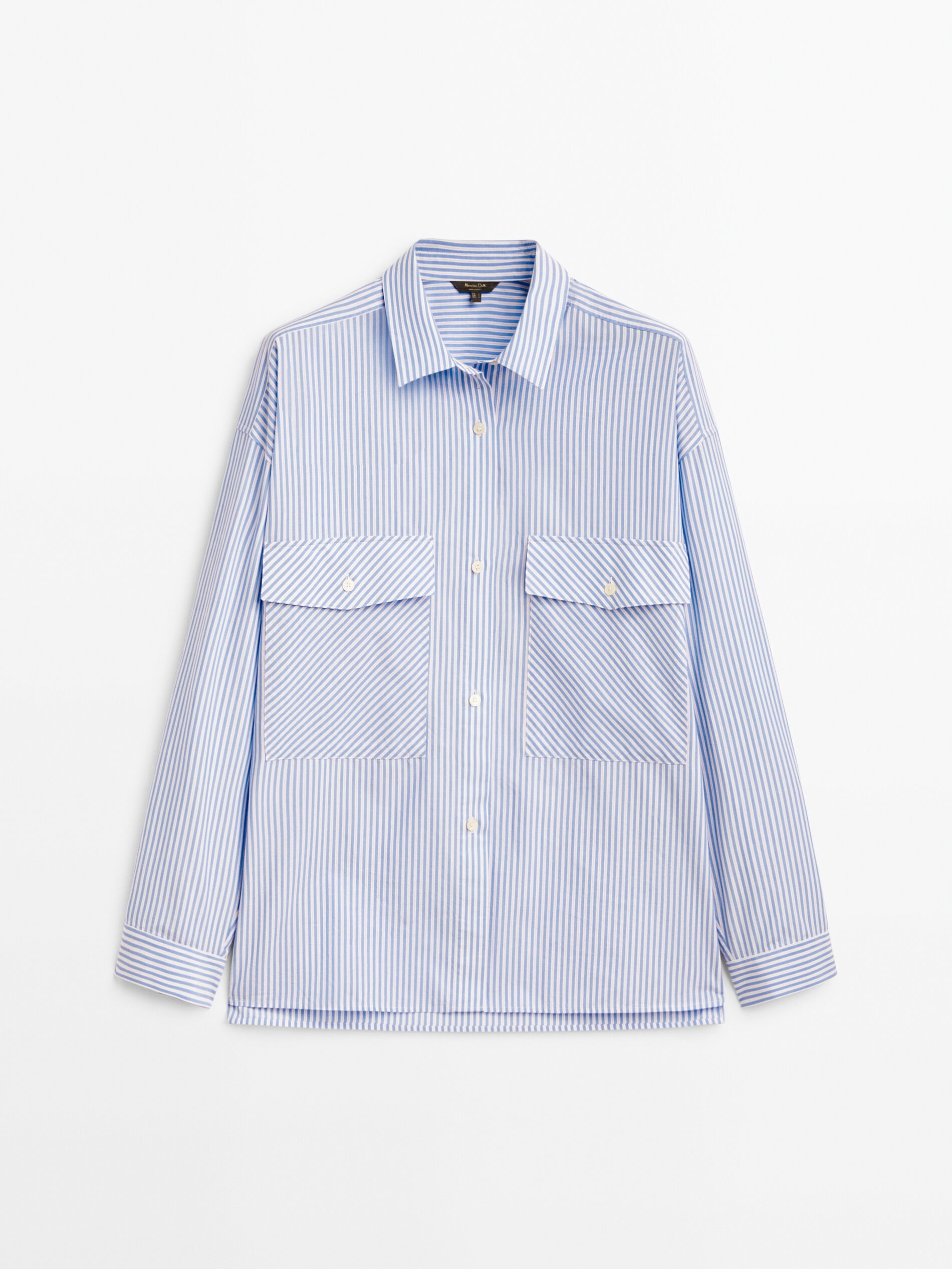 Camisa Popeline Rayas Bolsillos - AZUL CLARO