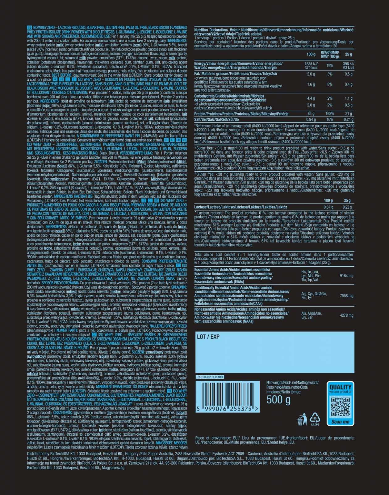 Biotech USA Iso Whey Zero 500g