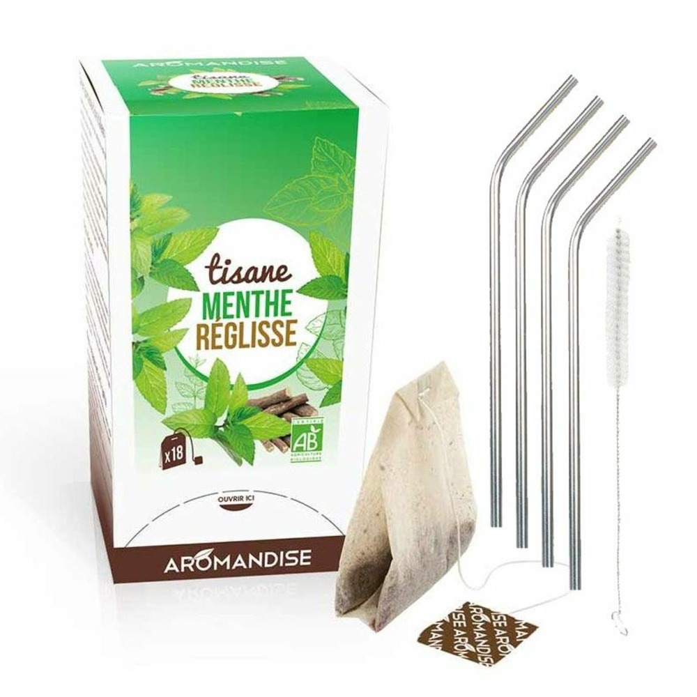 Tisane menthe et réglisse bio 20 sachets + 4 pailles inox