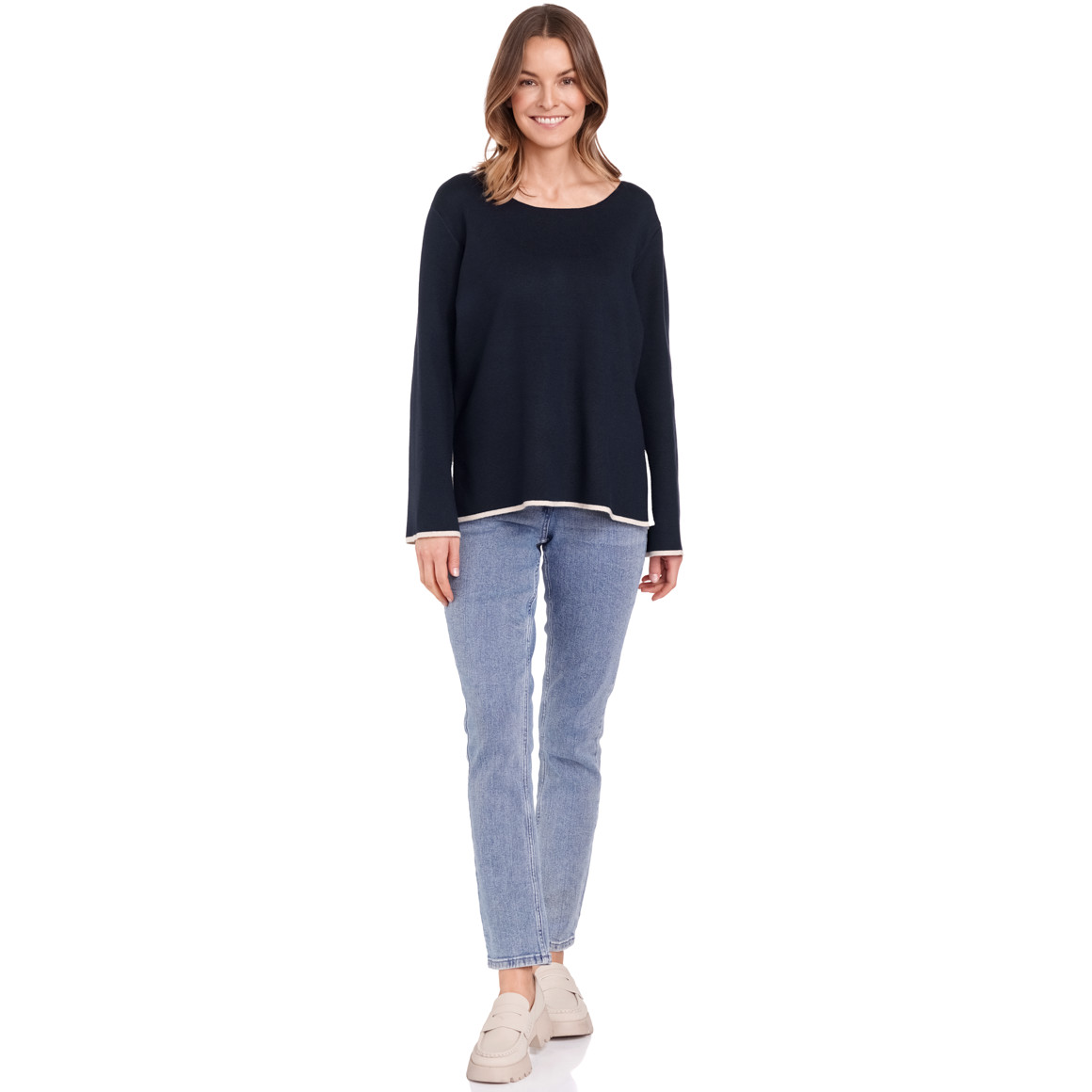 Gina Benotti Damen Pullover mit Kontraststreifen dunkelblau