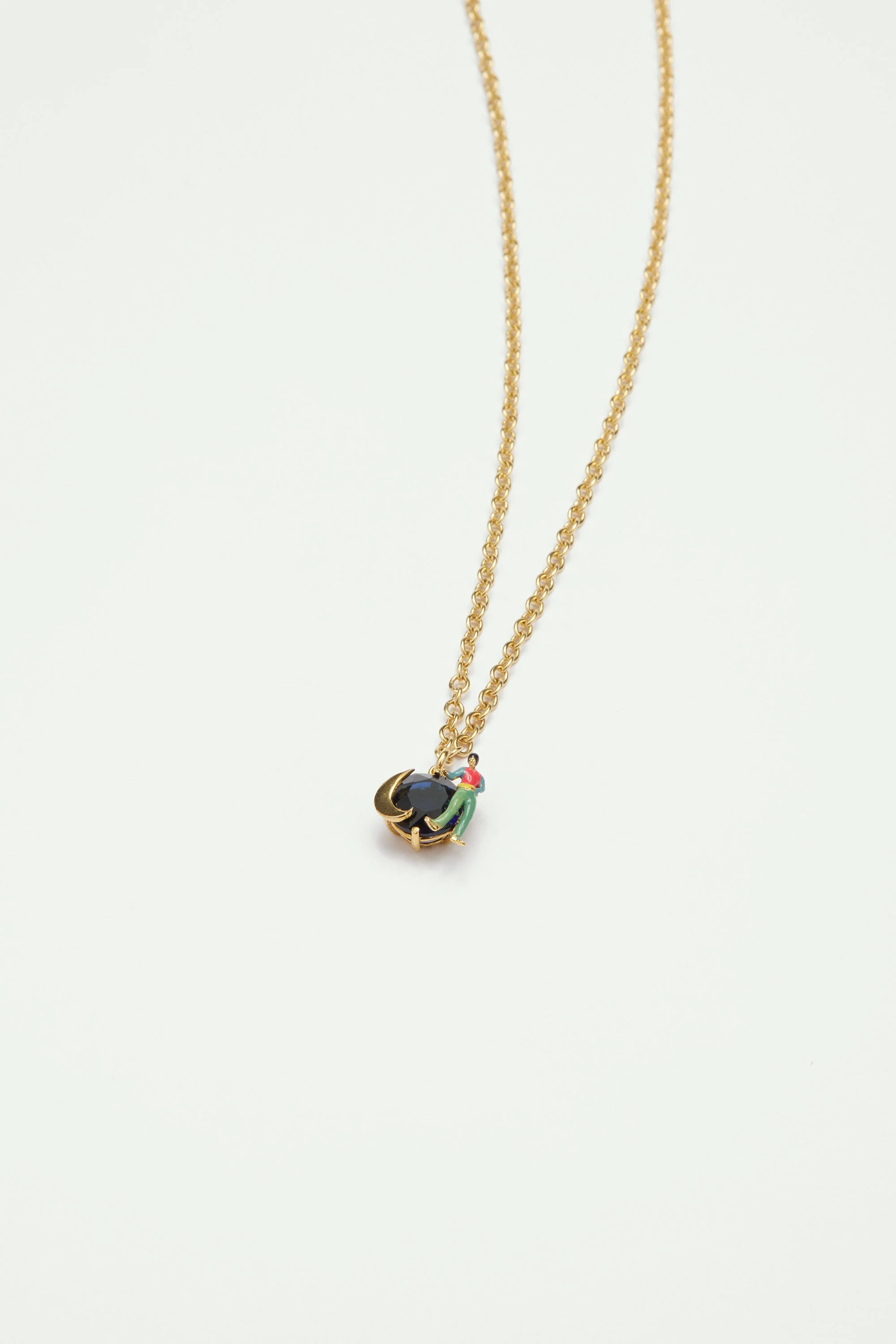 Collier pendentif pierre en verre taillé, lune et personnage | Multicolore