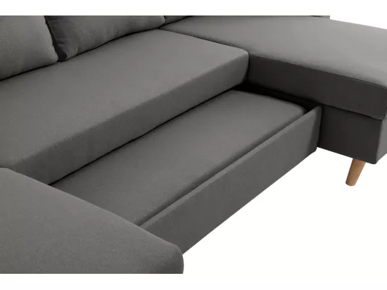 Canapé Panoramique Scandinave Convertible 2 Coffres en Tissu Déperlant