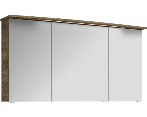 3-delige badkamermeubelset Pelipal xpressline 4010 BxHxD 144 x 200 x 49,5 cm, frontkleur eiken ribbeck, met keramische wastafel in wit en keramische wastafel, wastafelmeubel, spiegelkast met LED-verlichting, greep chroom hoogglans 4010.1400269 401014