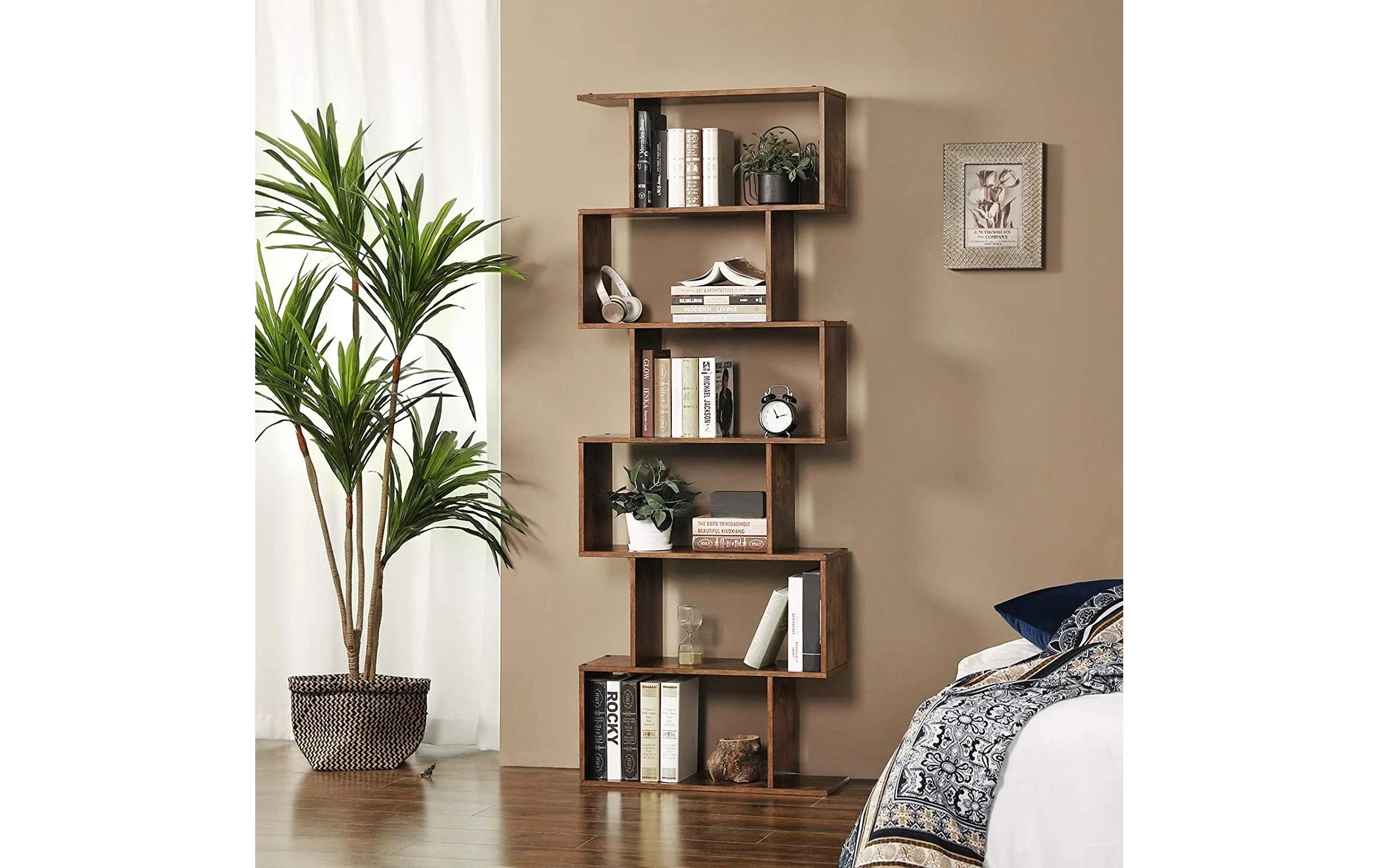 Regal Zick-Zack 70 x 190.5 cm, Braun/SchwarzFreistehendes Bücherregal