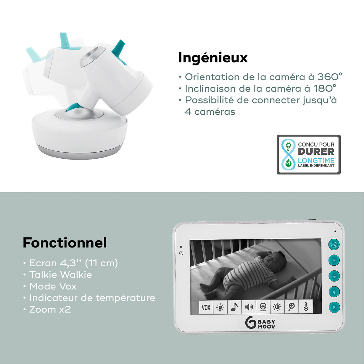 BABYMOOV<br>Monitor de vídeo motorizado para bebês 360° yoo moov