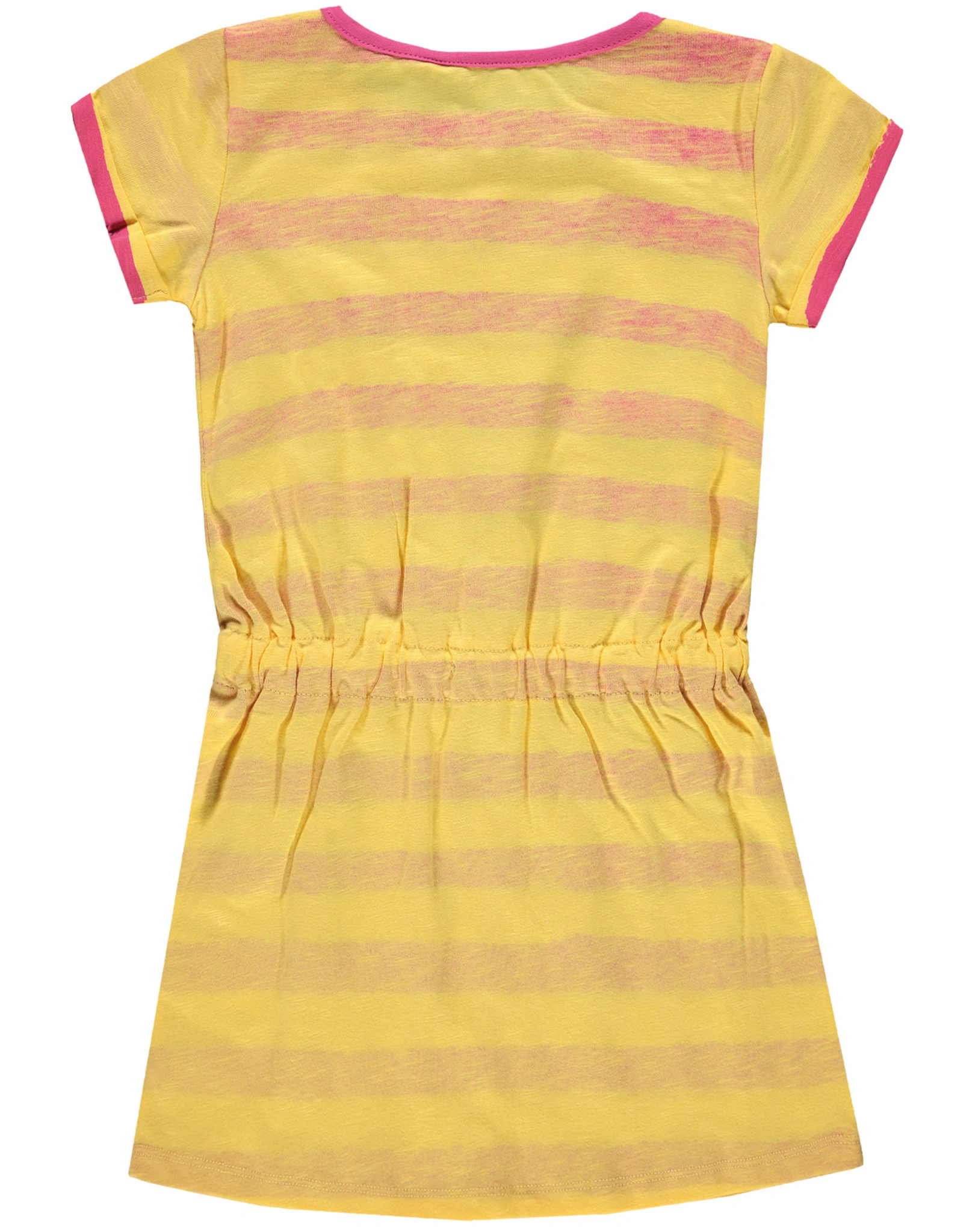 Kurzarm-Kleid LOVE & HAPPINESS gestreift in gelb/pink