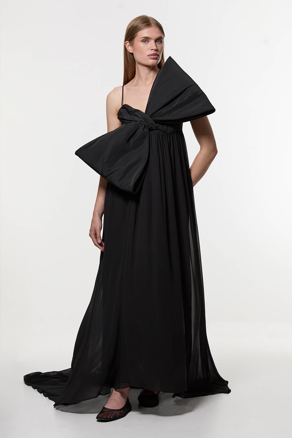 KarenMillen Robe maxi longue tissée en taffetas avec détail nœud