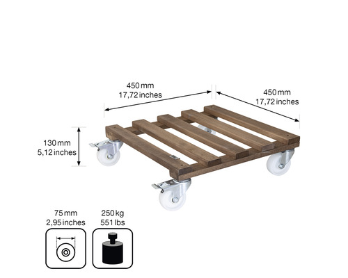 Wagner Gigant houten plantenwagen, 45x45 cm, draagvermogen 250 kg