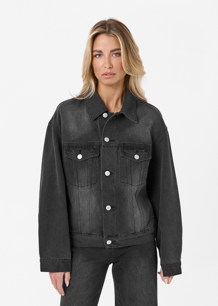 Boxy denim jacket iron zwart