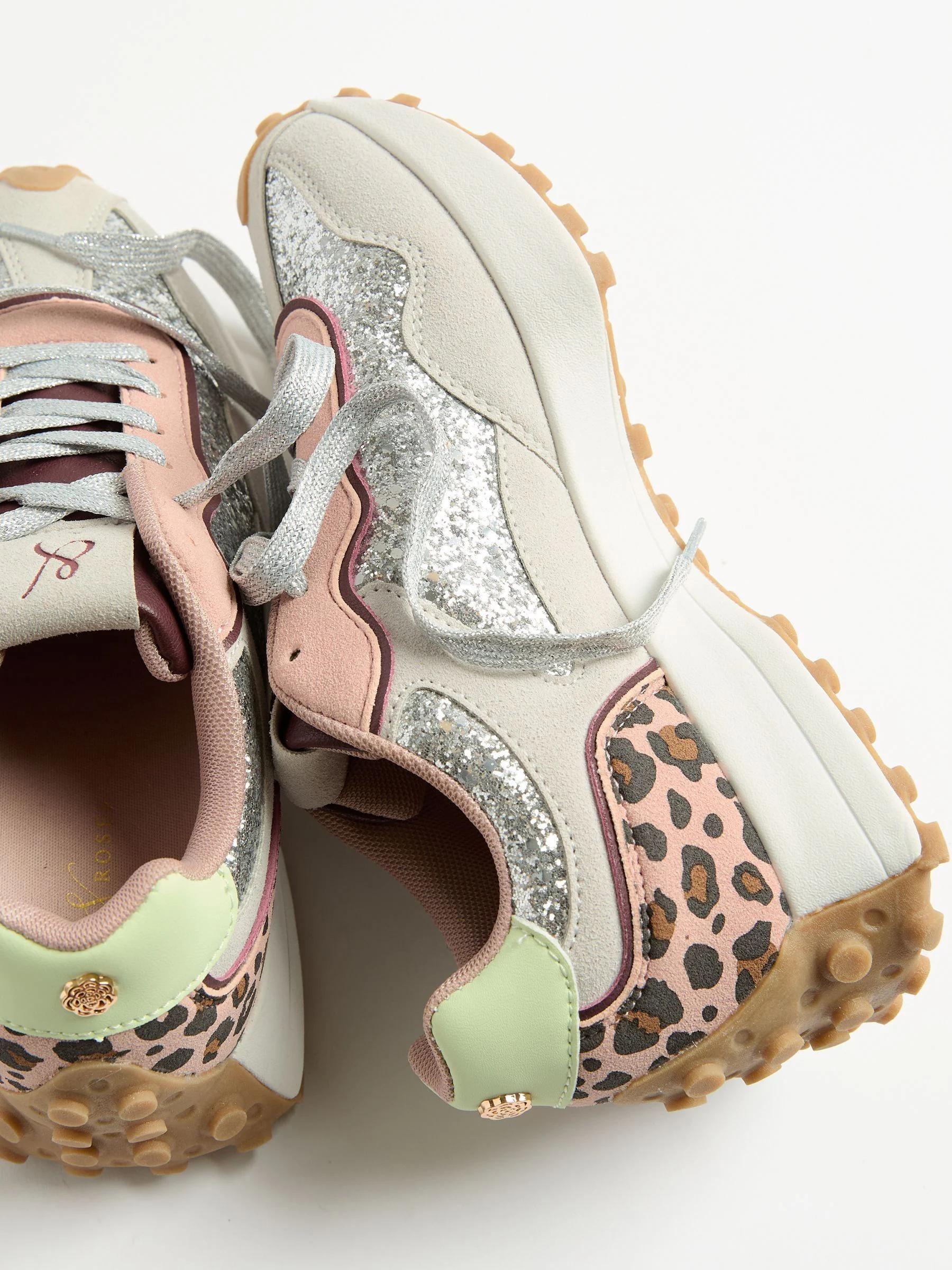 Zilverglitter - Love & Roses - Retro comfortabele joggingsneakers van gemengd materiaal
