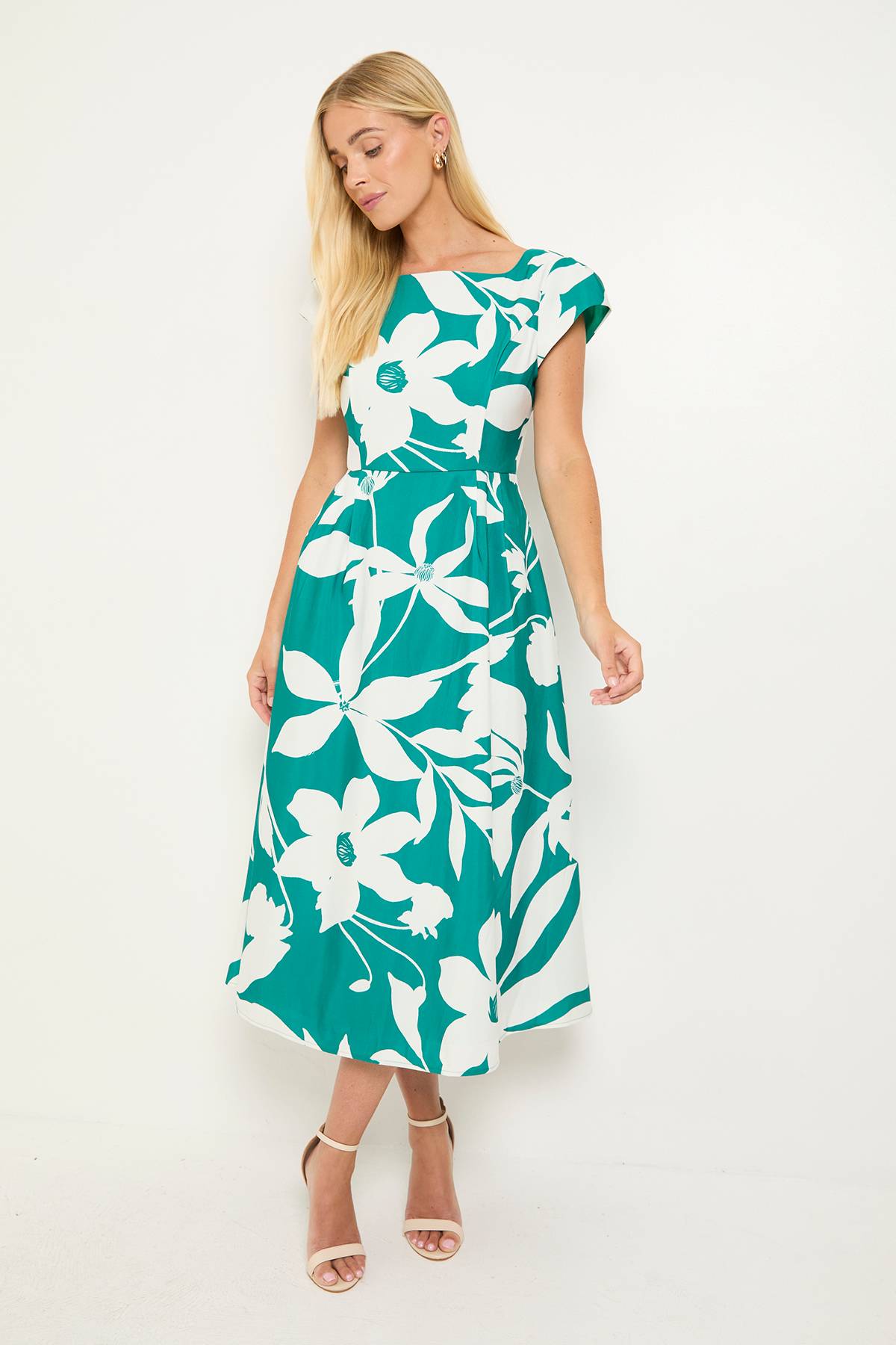 Wallis Robe Midi Évasée En Ottoman Fleuri Petite Taille