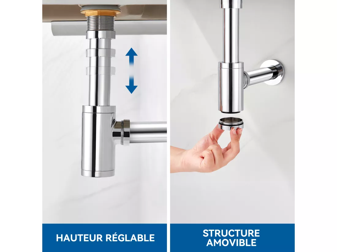 Auralum max Siphon lavabo design universel,tuyau d'évacuation normalisé 1 1/4