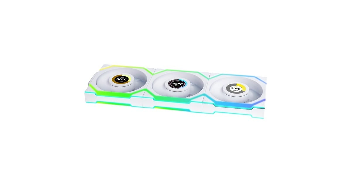 Lian LiUNI FAN SL120 LCD Wireless RGB case fans  (Wit, 3 stuks, 120 x 124.5 x 28 mm, PWM)