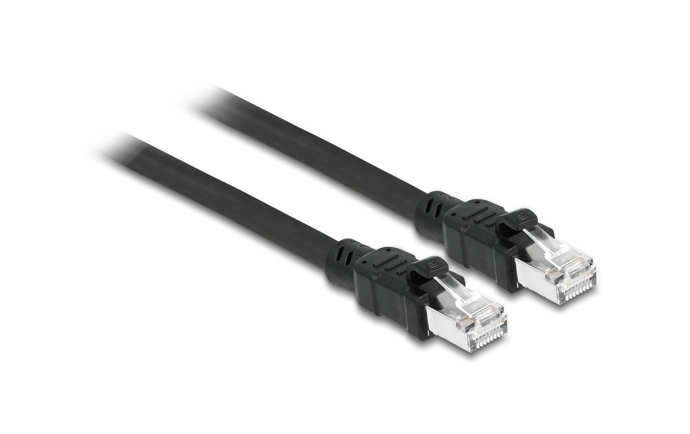 Patchkabel Cat 6A, F/UTP, 2 m, SchwarzDelock Netzwerkkabel RJ45 Cat.6A F/UTP mit innerem Metallmantel 2 m