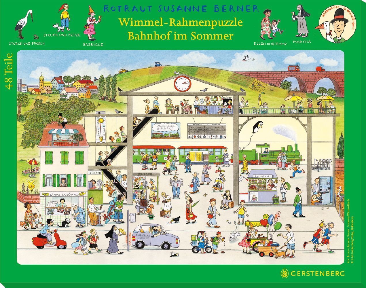 Wimmel-Rahmenpuzzle Sommer Motiv Bahnhof