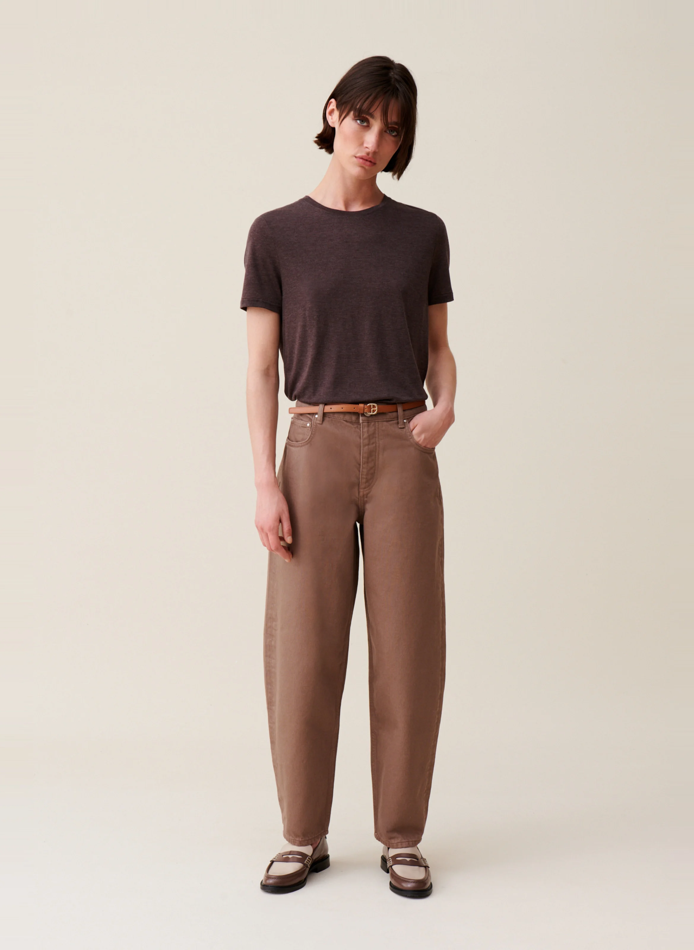 Tee-shirt manches courtes brodé | Marron