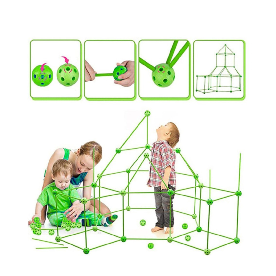 (88-tlg. Set) Kinder Festung DIY Forts Steck Baukasten Zelt Konstruktions Lern Spielzeug