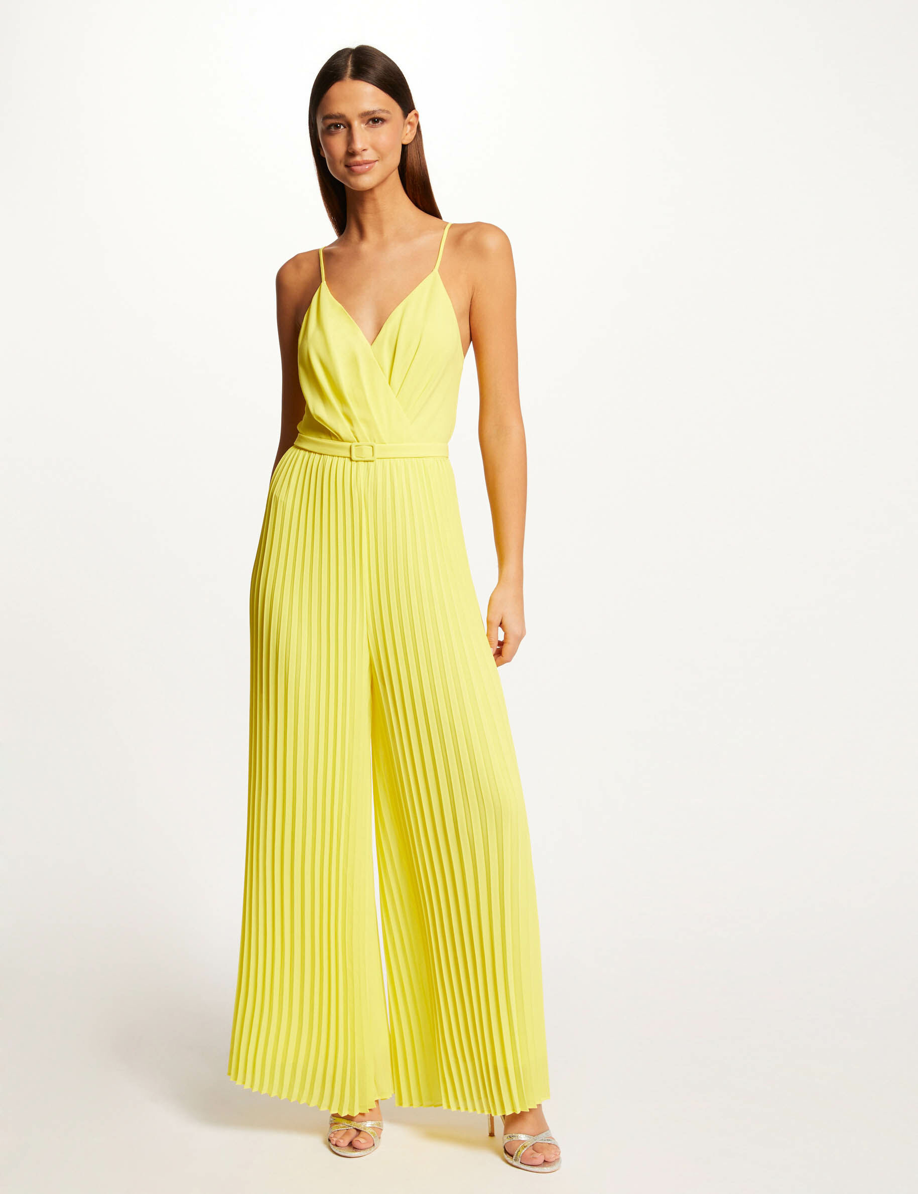 Combinaison large plissée avec dos nu jaune femme - jaune