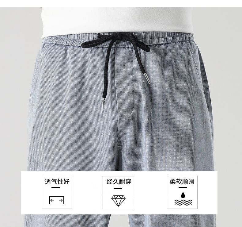 Denimic - Effen rechte broek met trekkoord in de taille