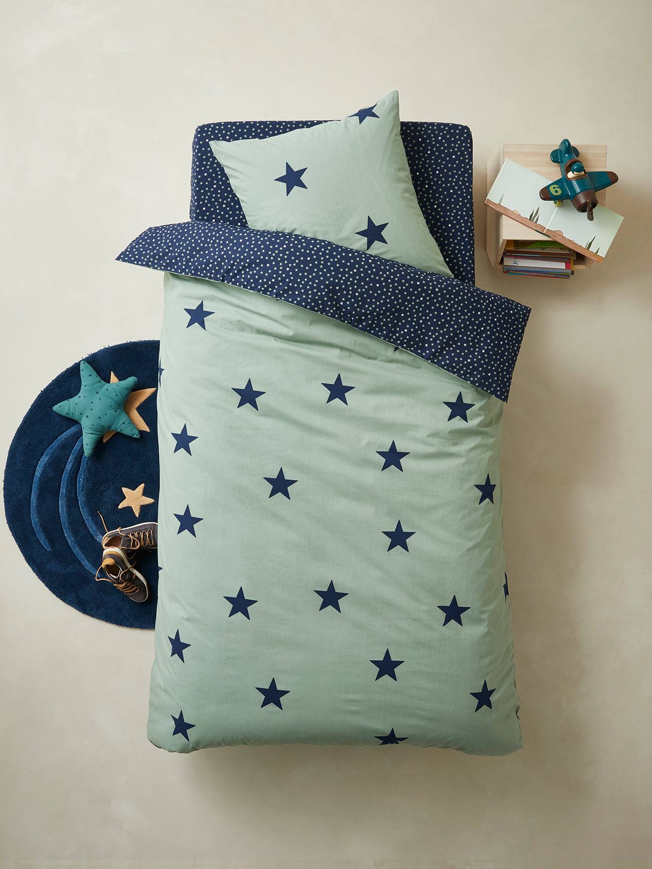 Lençol de elástico infantil Dream Big, estampa azul escura