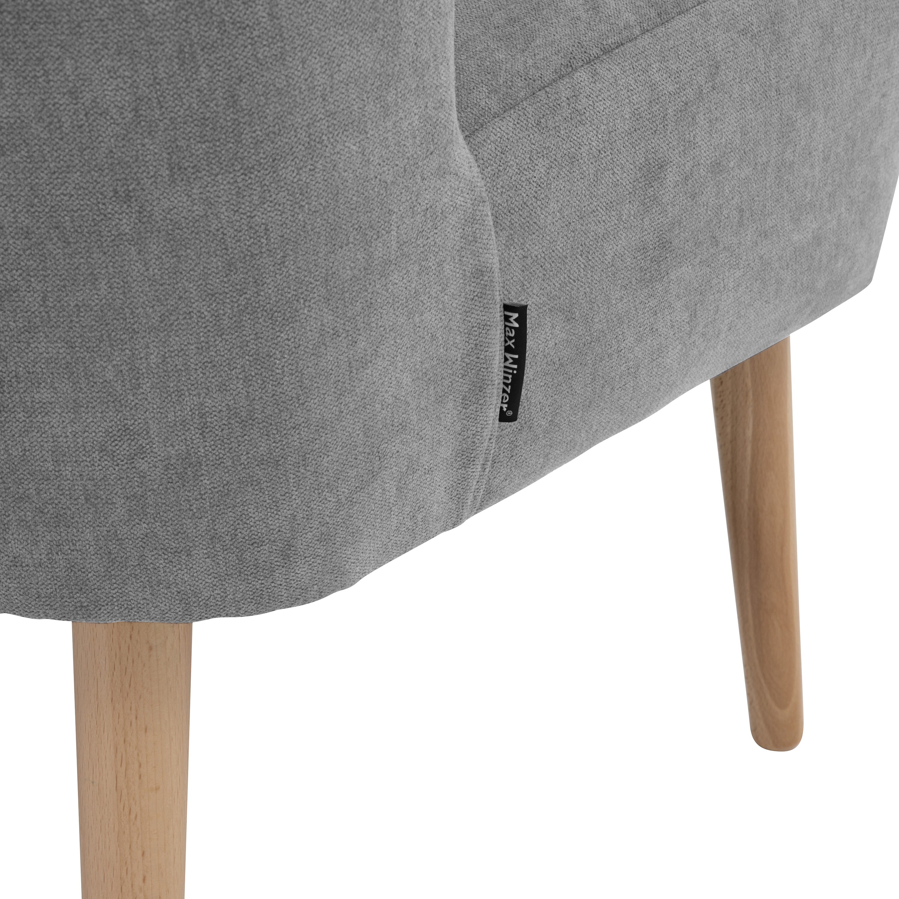 lovingHome® Sessel Fiola Velours hellgrau Polstersessel Stuhl Relaxsessel Füße Buche natur mittlere Sitzhärte