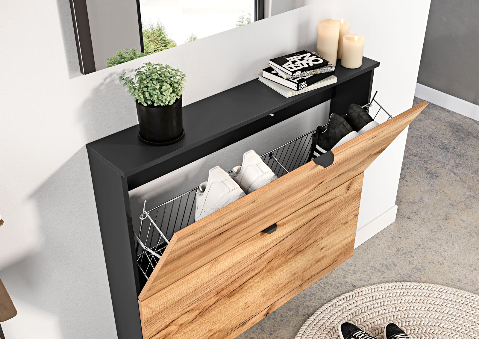 vito Schuhschrank VITO RENELL 100 x 85 cm Graphit/Navarra-Eiche-Dekor