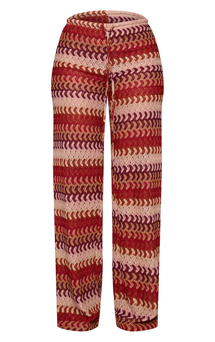 Multicolore Pantalon Petite En Crochet À Motifs Avec Lien Devant Et Coupe Droite