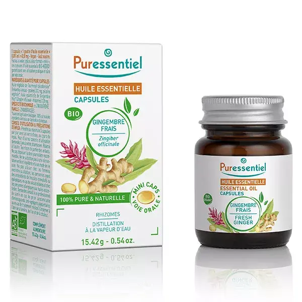 Cápsulas de Óleo Essencial Puressentiel - Cápsulas de Gengibre Orgânico - 60 cápsulas