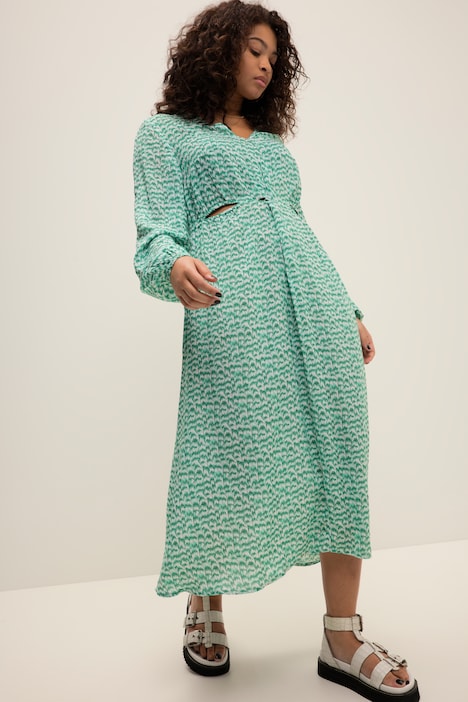 Midikleid, A-Line, V-Ausschnitt, Zierknoten, Langarm