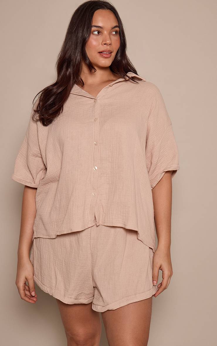 Gris Pierre Short Fluide Texturé Tissé Grande Taille