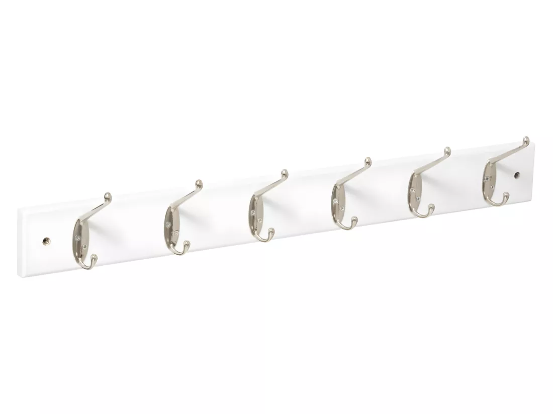 Patère Blanc en bois 6 Têtes en métal