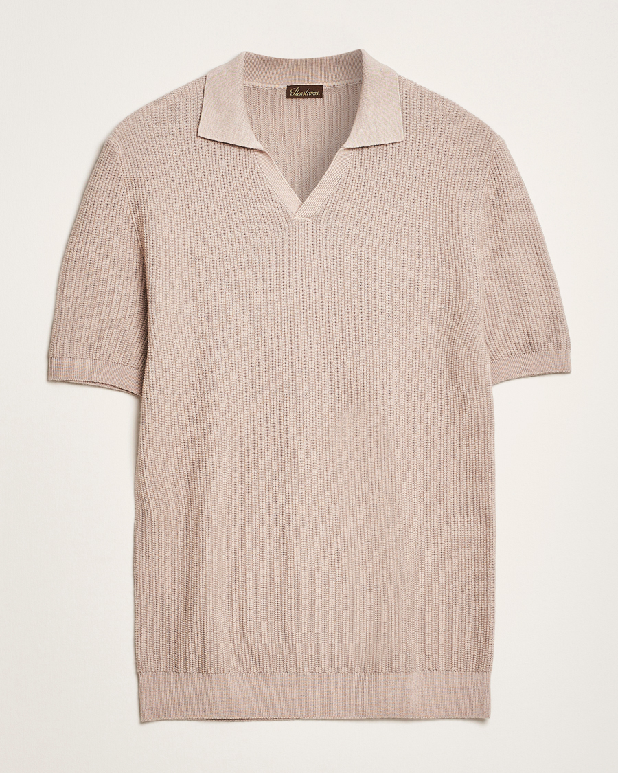 Stenströms Structured Merino Knitted Polo Beige