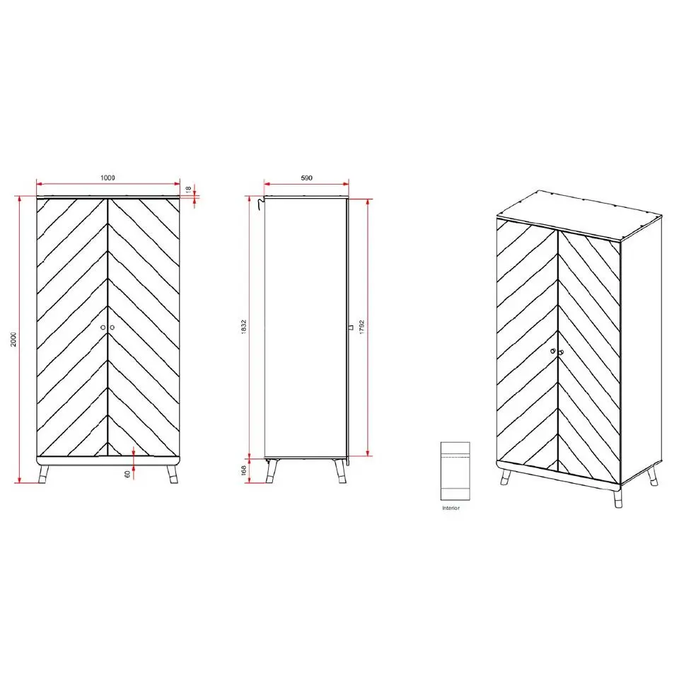 Kledingkast Billy 2 deuren MDF - wit/goud
