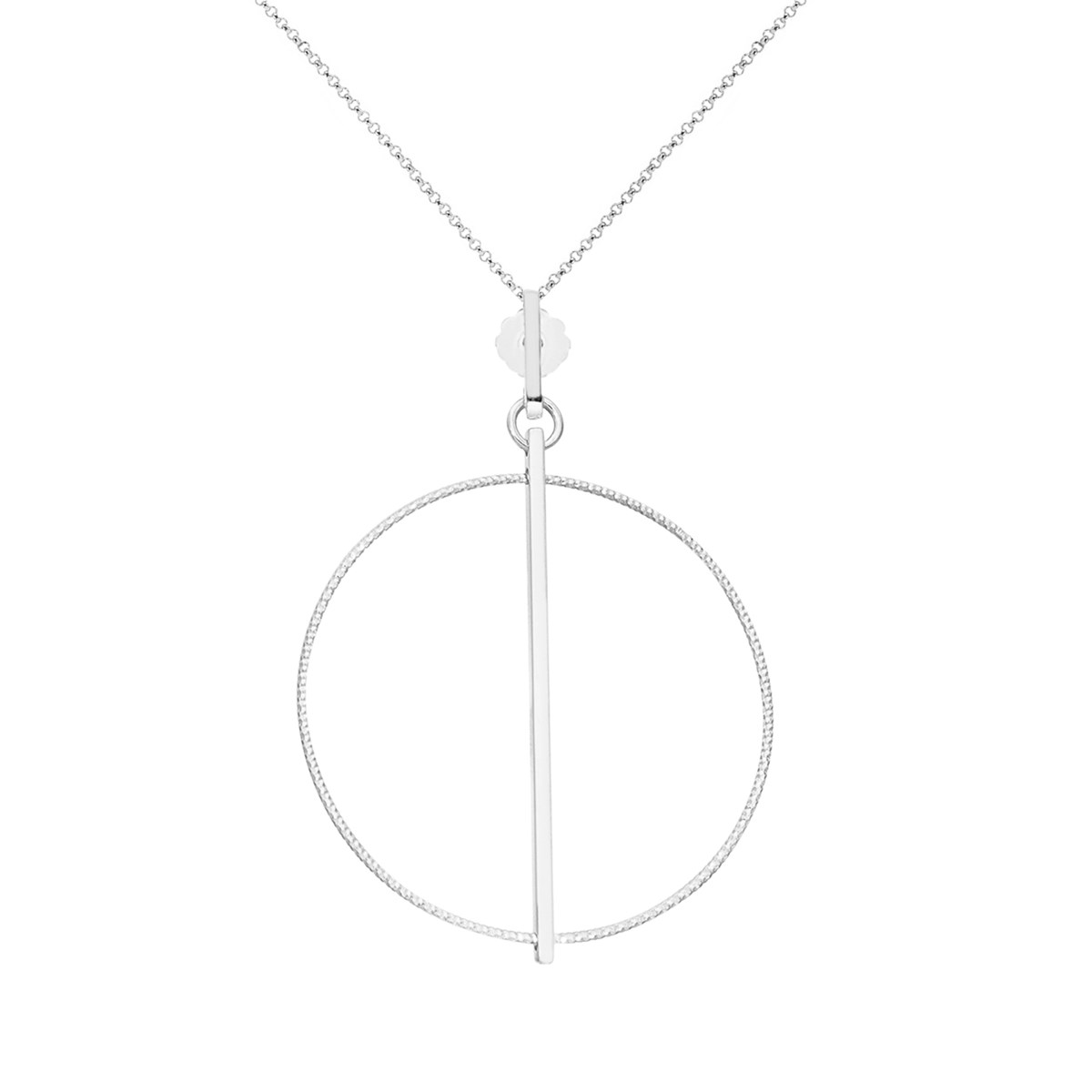 Collier Argent Rhodié Cercle Diamanté Et Lisse