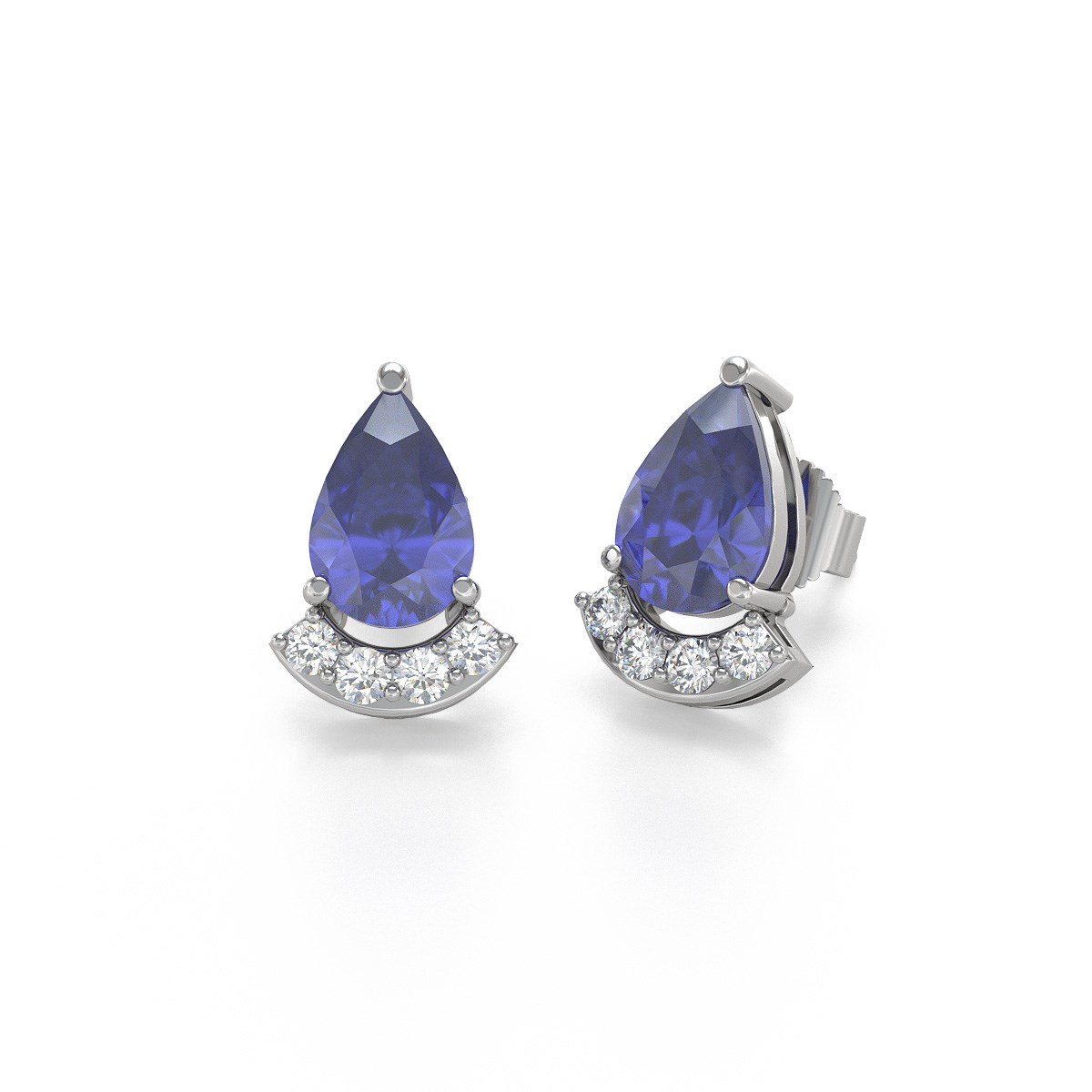 Boucles d'oreilles ADEN Or 585 Blanc Tanzanite et Diamants 1.40grs