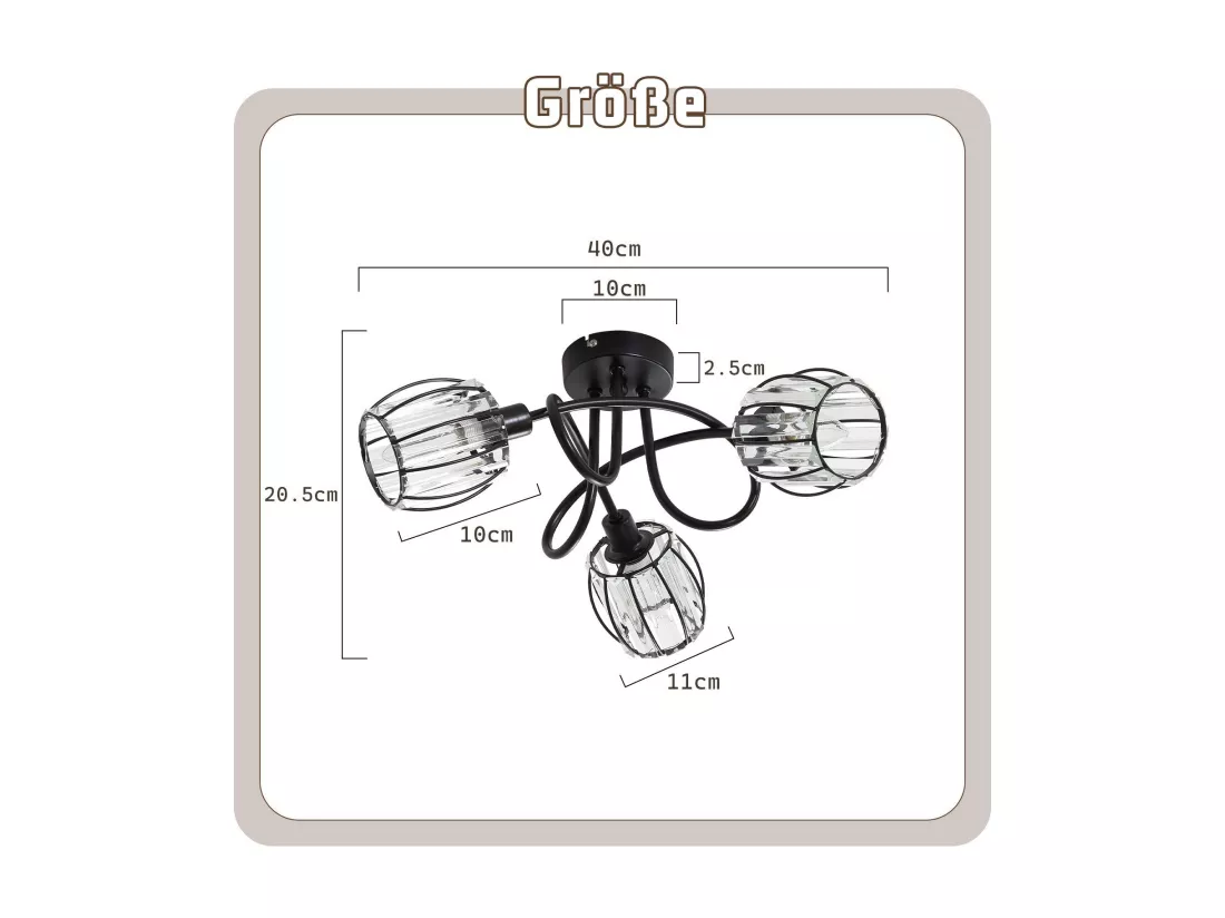Spot 3er De Plafond En Cristal Noir Vintage E14 Pour Couloir Pivotant à 350° Industriel