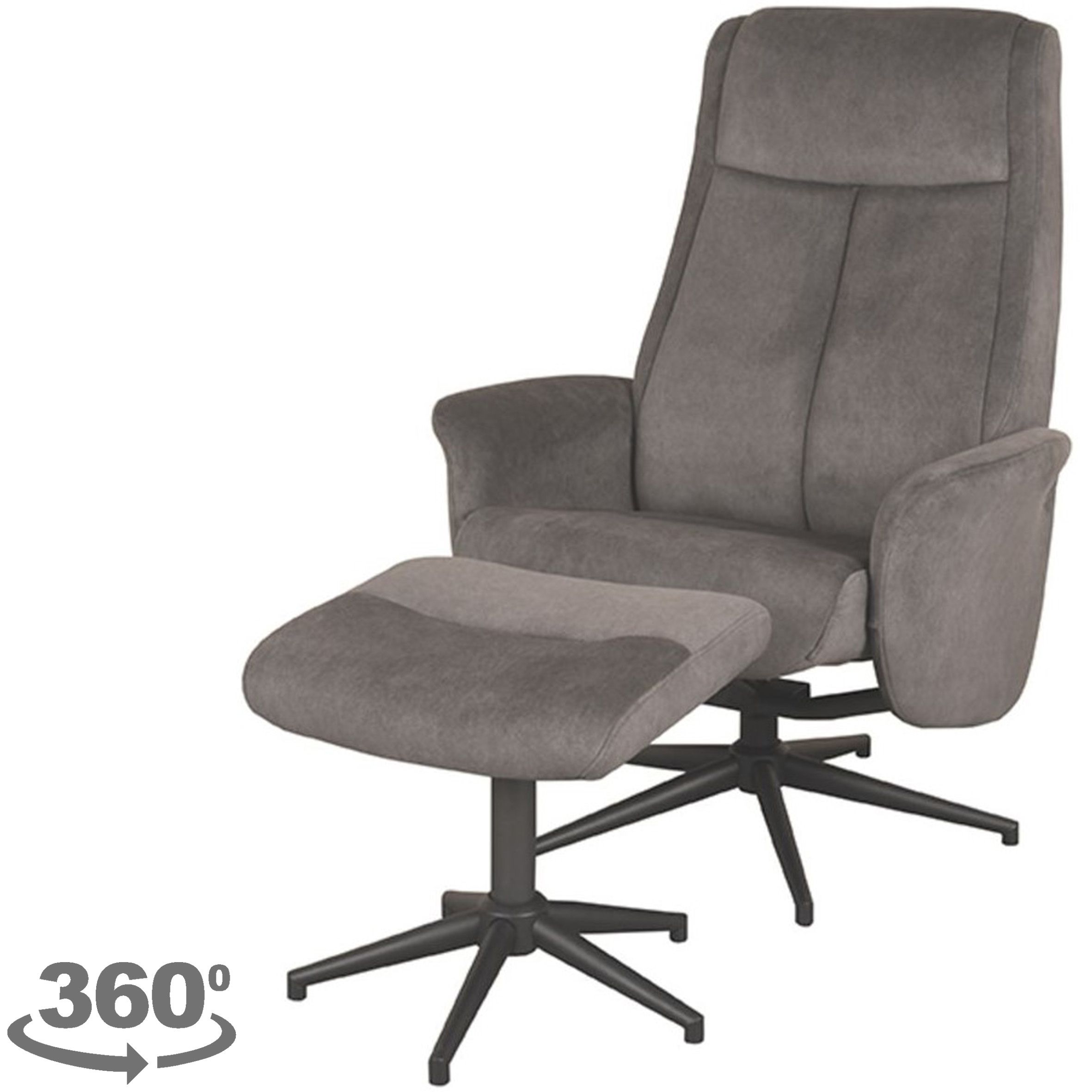 Relaxfauteuil met hocker Antraciet Cosmo CH-73.024 Bergen B77 x D76 x H105 cm