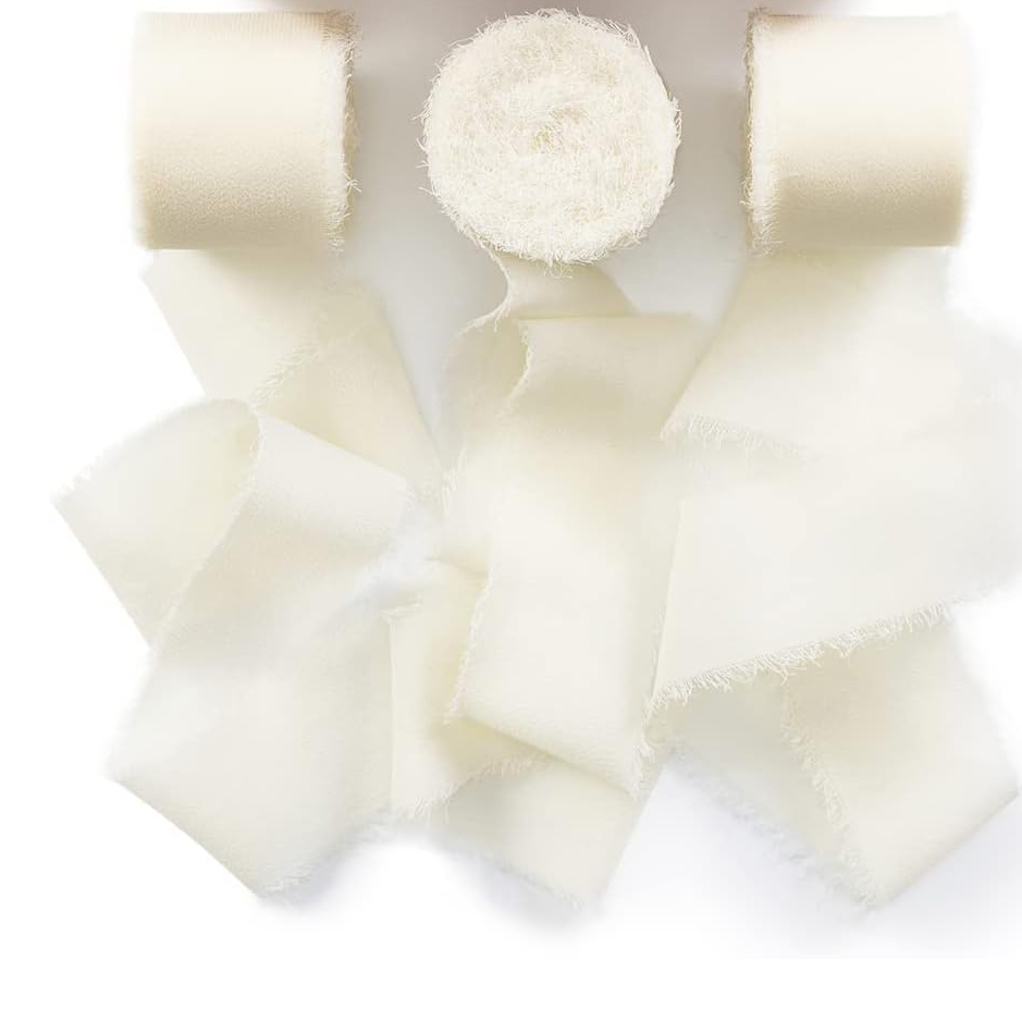 (3er Set) 4cmx5m Chiffon Geschenkband DIY Maschen Deko Band für Geburtstage / Hochzeiten / Taufe - Weiss