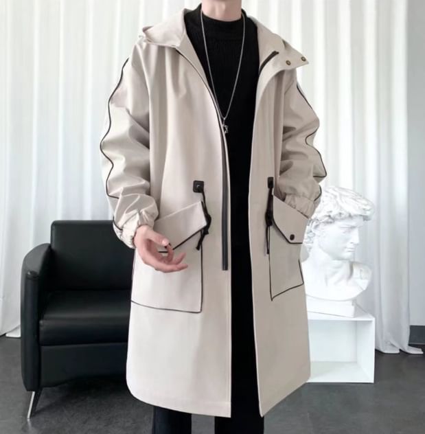 Capbrew - Trenchcoat met capuchon en contrasterende rand en rits