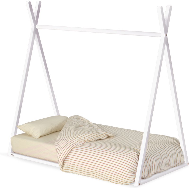 Lit tipi Maralis en bois de hêtre avec finition blanche pour matelas de 70 x 140 cm