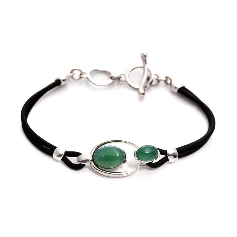 Bracelet Agate naturelle teintée verte argent
