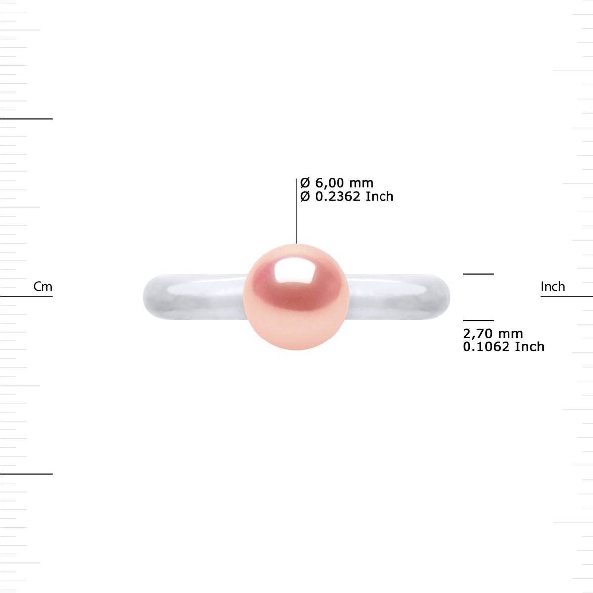 Bague Ajustable Jonc Perle d'Eau Douce Ronde 6-7 mm Rose Argent 925
