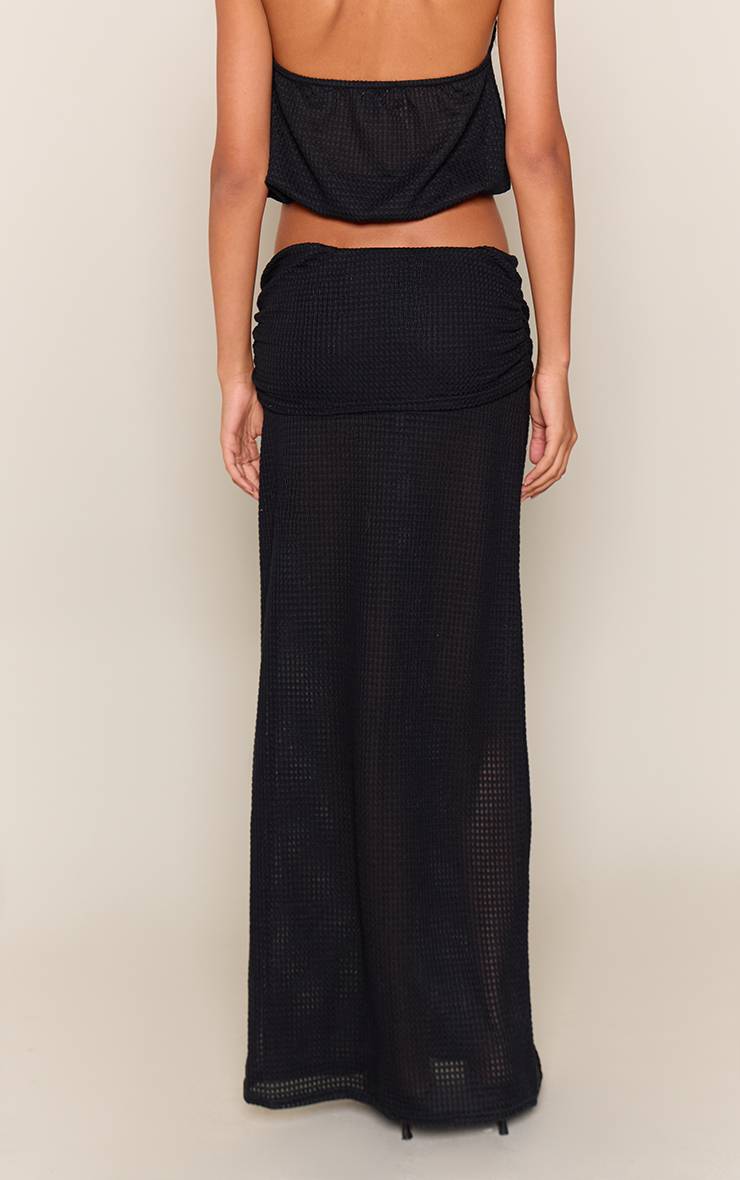 Noir Jupe Longue Coordonnée Taille Froncée Texturée