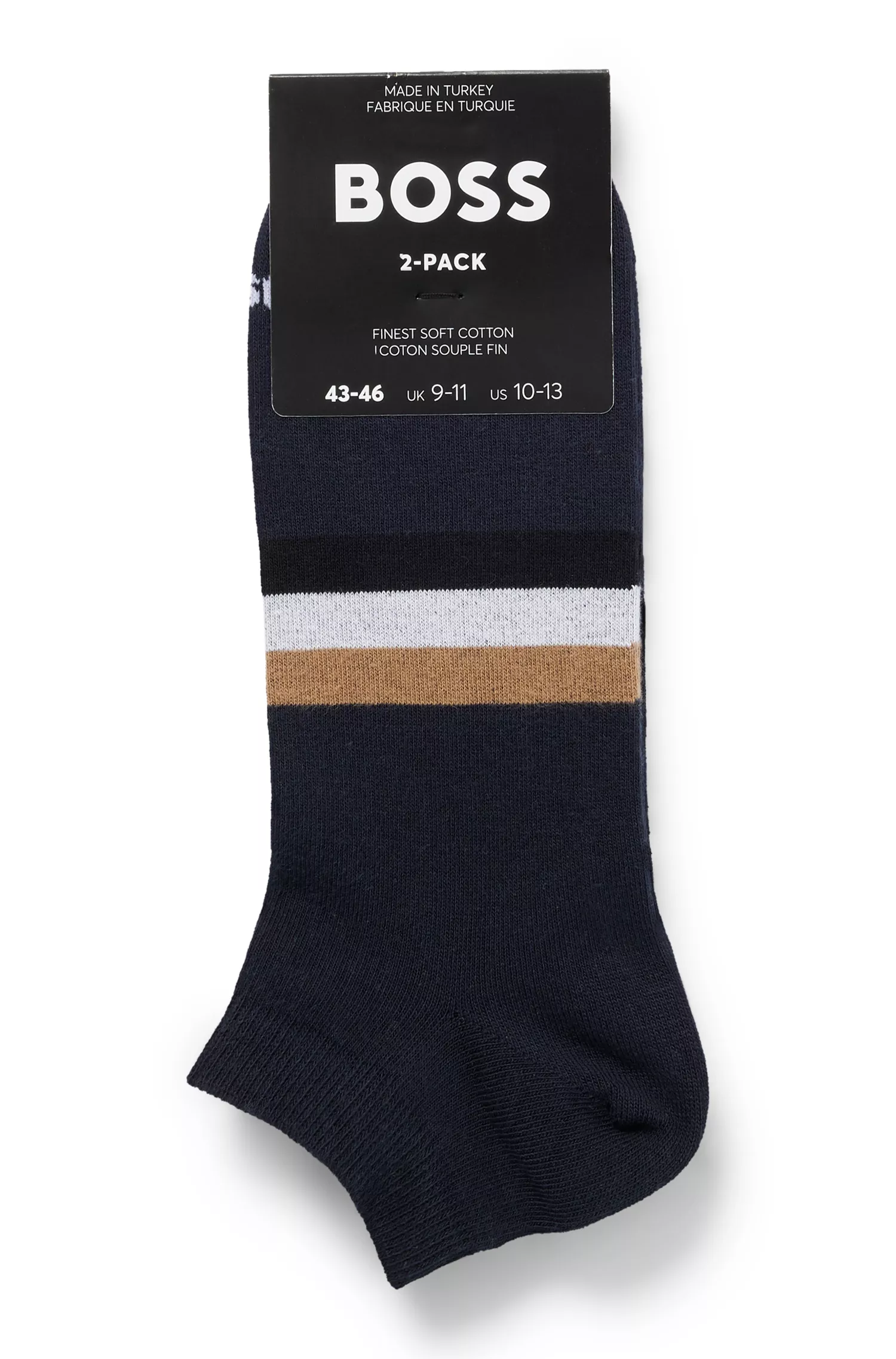 BOSS Preto - Pacote com dois pares de meias curtas com detalhes exclusivos.