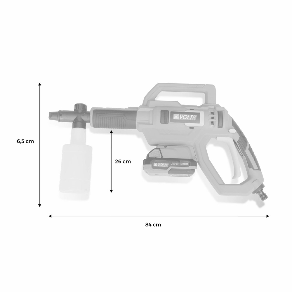 Voltr – nettoyeur haute pression 25 bars à batterie 20v – kit complet d’accessoires brosse. Buse à jet variable. Réservoir