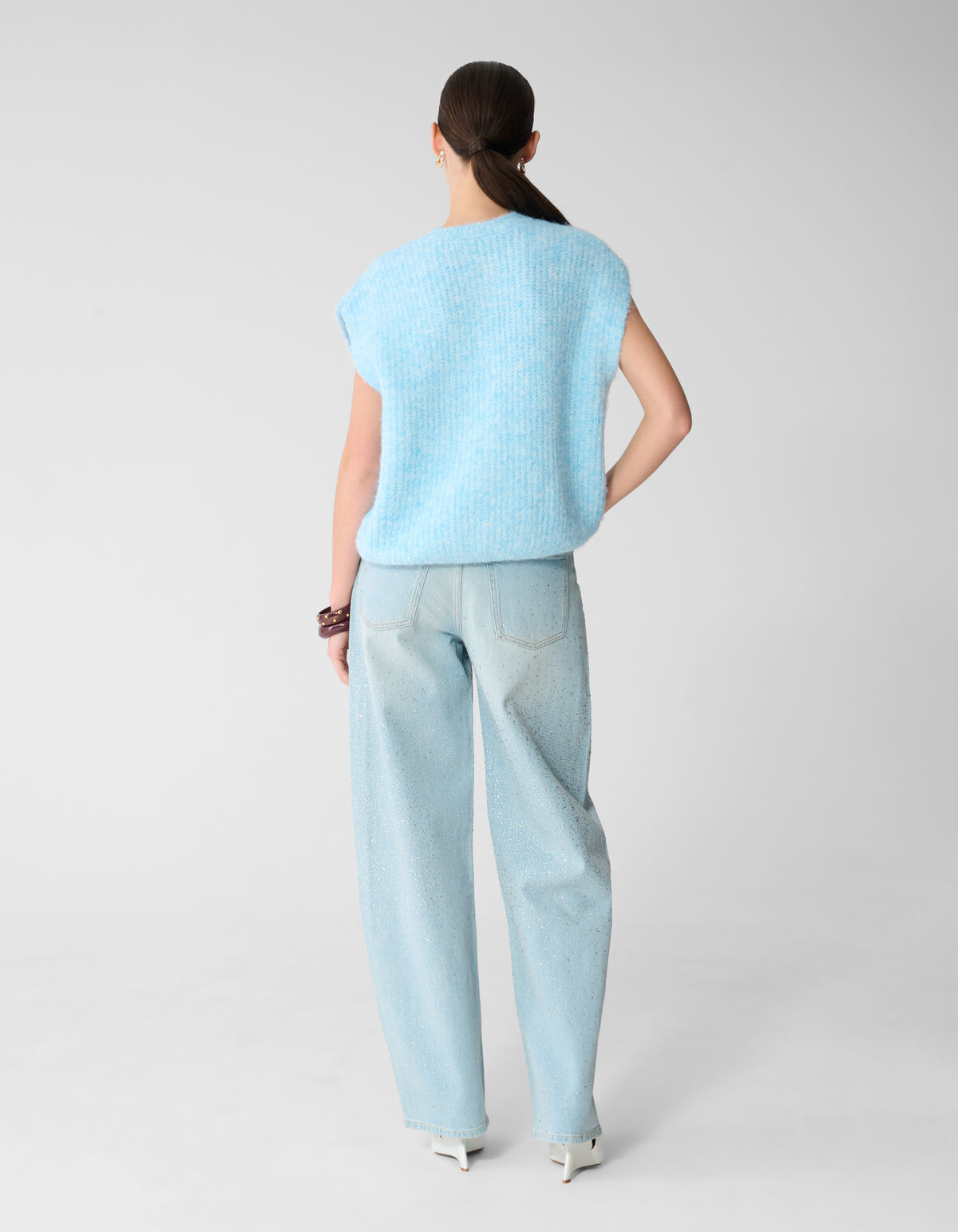 Strass Waterfall Barrel Fit Jeans Bleached