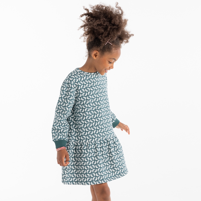 Robe imprimée en molleton verte fille