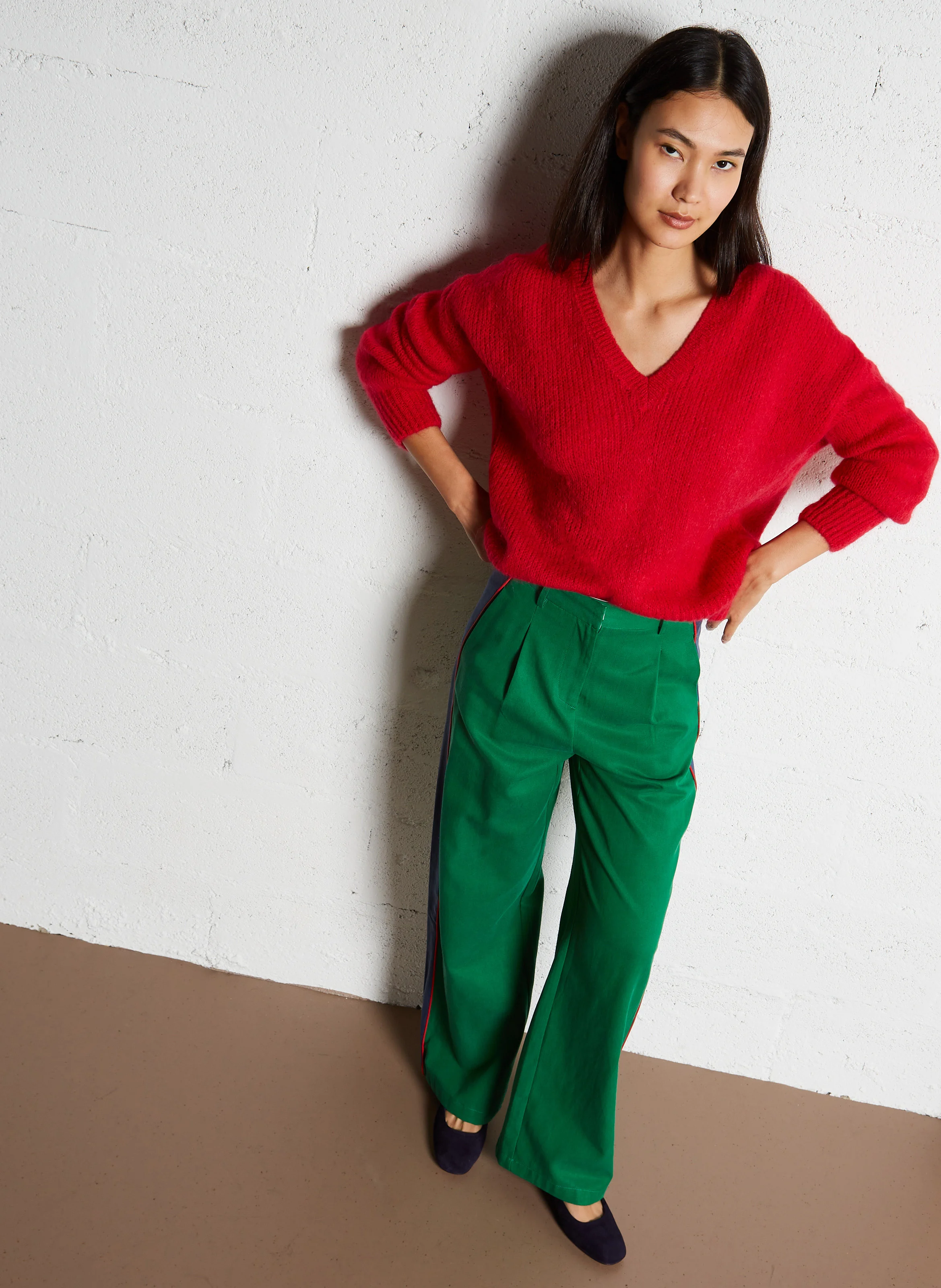 MELANIE - Pull oversize col V en laine mélangée | Rouge