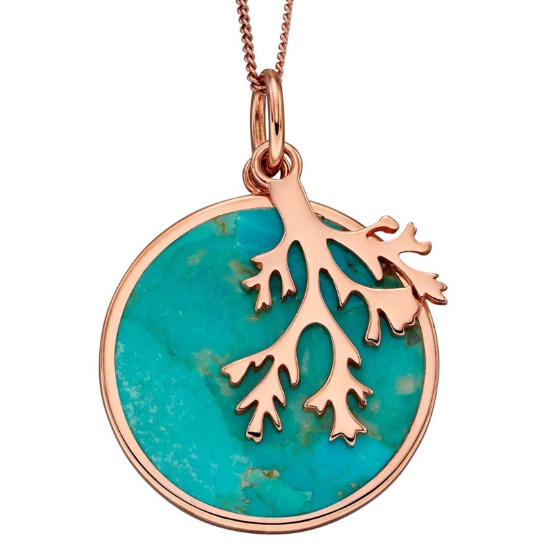 Collier turquoise plaqué or rose en argent 925/1000